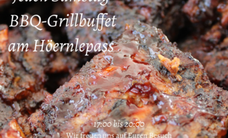 Delicious BBQ grill buffet served every Saturday at Hörnlepass. Enjoy tasty grilled dishes in a sociable atmosphere from 5:00 PM to 8:00 PM. | © Alpengasthof Hörnlepass GmbH