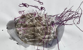 An artistic representation with an oval shape, designed with brown and purple lines and structures. The colors give the image a creative and abstract touch. | © Das Naturhotel Chesa Valisa | Petra Losse-Brust