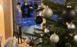 A woman is playing the harp in a modern room. Soft light and stylish furniture create a cozy atmosphere. | © Genuss- & Aktivhotel Sonnenburg