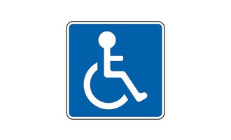 A blue sign for accessibility. It shows a stylized person in a wheelchair. | © Parkplatz für mobilitätseingeschränkte Personen