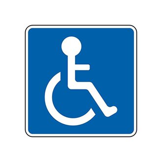 A blue sign with a white symbol for accessibility. It shows a seated person in a wheelchair. | © Parkplatz für mobilitätseingeschränkte Personen