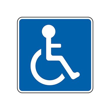 A symbol for accessibility on a blue background. It shows a stylized person in a wheelchair. | © Parkplatz für mobilitätseingeschränkte Personen