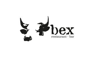 A black logo featuring stylized cow and bull figures. The name "bex" is below, along with the words "restaurant · bar". | © bex - restaurant - bar Logo