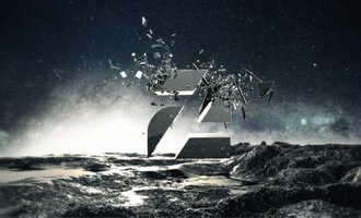 A dynamic logo made up of broken fragments. The background is dark and conveys a futuristic atmosphere.