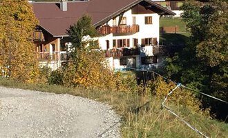 An idyllic house amidst colorful autumn leaves. The garden is well-maintained and the building has a traditional Alpine style. | © Gasthof Café Alpenwald | Thorsten Alpenwald