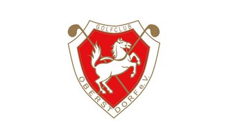 The logo of the Oberst Dorfe Golf Club features a red coat of arms with an upright horse and golf clubs. The inscription "GOLFCLUB OBERST DORFE.V." is also included. | © Golfclub Oberstdorf Logo