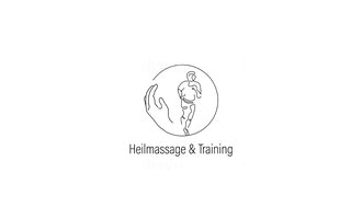 A minimalist logo that shows a hand and a running figure. The text below reads "Heilmassage & Training". | © Florian Nyer Logo