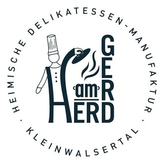 A logo with the name "Gerd am Herd" and a stylized figure of a chef. The design conveys a handcrafted and homely character. | © Gerd am Herd | Gerd Hammerer Logo