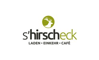 A modern logo for a café and shop. The name "s'hirscheck" is creatively designed and includes a stylized antler. | © s´Hirscheck Logo