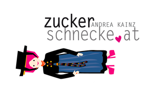 A stylized logo featuring a figure in traditional clothing and a top hat. The text "zucker schnecke" and the name "Andrea Kainz" are clearly visible.